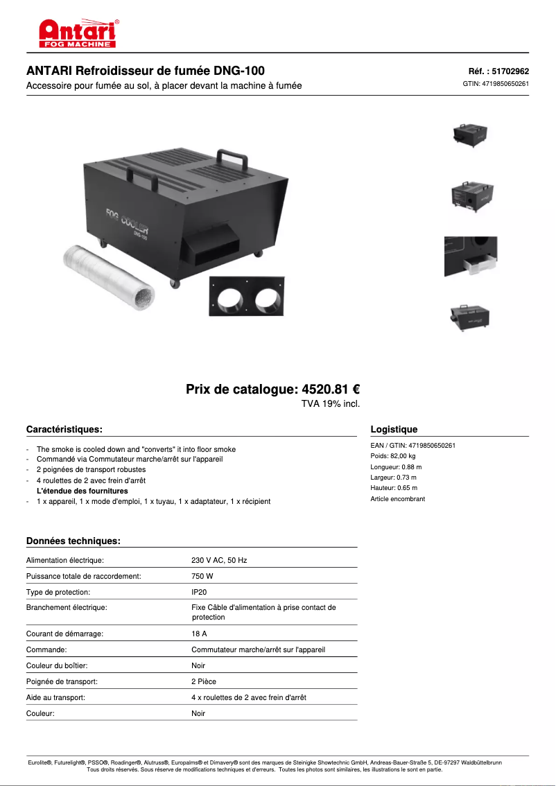 Página 1 del manual Ficha técnica Antari DNG-100