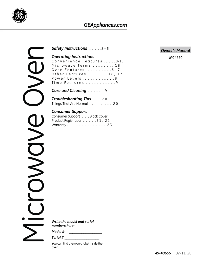 Imagen de la primera página del manual del dispositivo JES1139DSBB