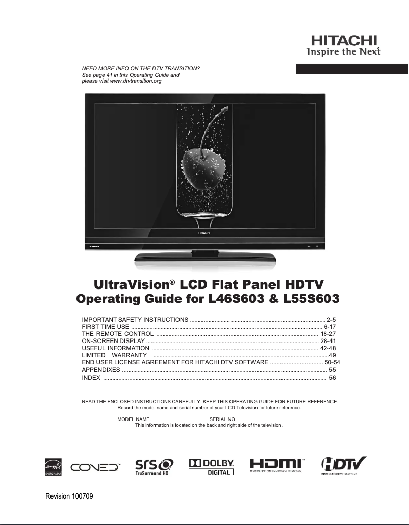 Imagen de la primera página del manual del dispositivo L46S603