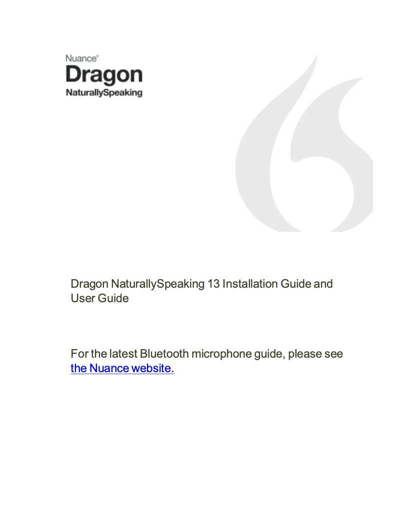 Imagen de la primera página del manual del dispositivo Dragon NaturallySpeaking Professional Edition 13