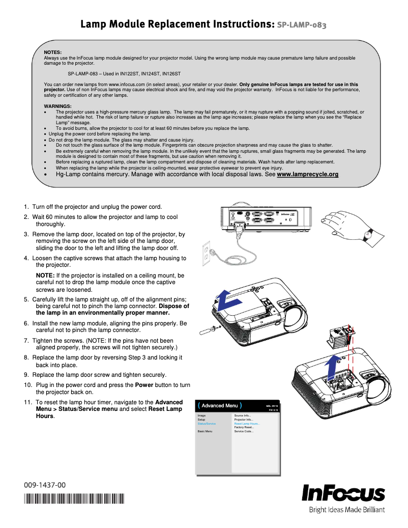 Página nº 1 - Manual de usuario InFocus SP-LAMP-083