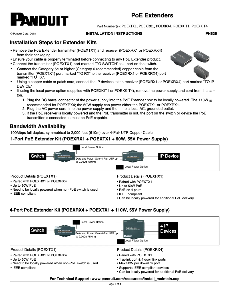 Imagen de la primera página del manual del dispositivo POEXRX1