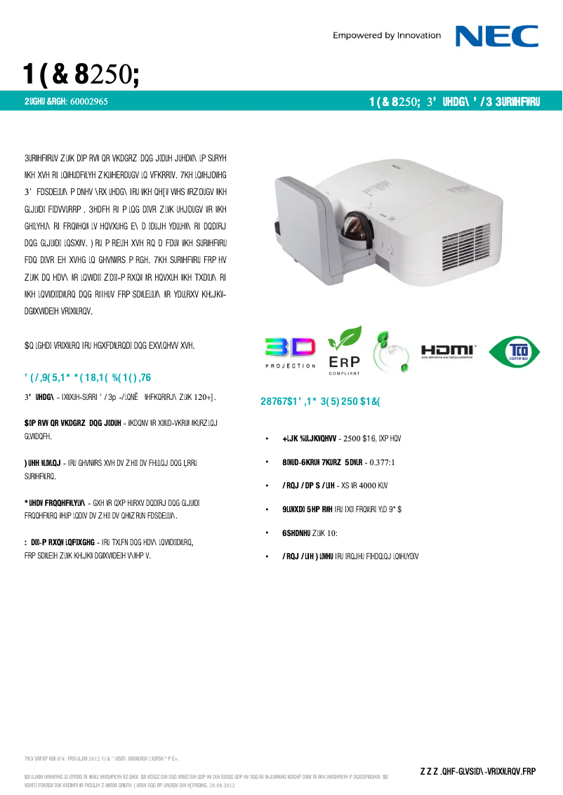 Página 1 del manual Ficha técnica NEC U250X