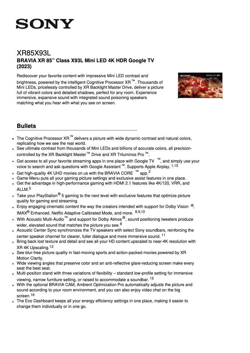 Imagen de la primera página del manual del dispositivo XR-85X93L