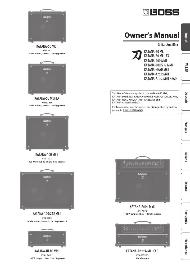 Página 1 del manual Manual de usuario Boss KATANA Cabinet 212
