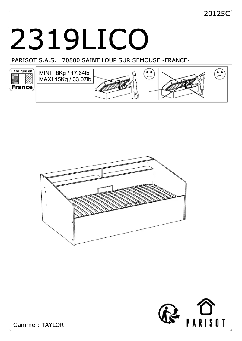 Página 1 del manual Manual de usuario Parisot Taylor Ottoman 2319LICO