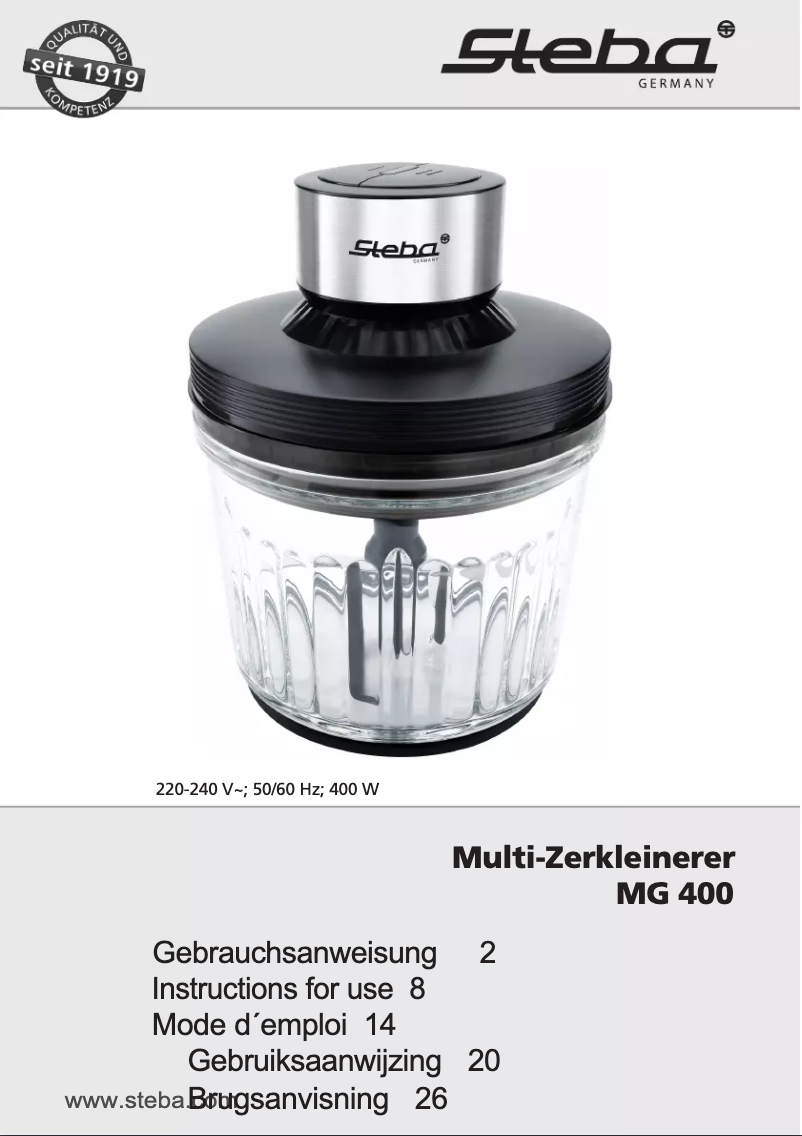 Imagen de la primera página del manual del dispositivo MG 400