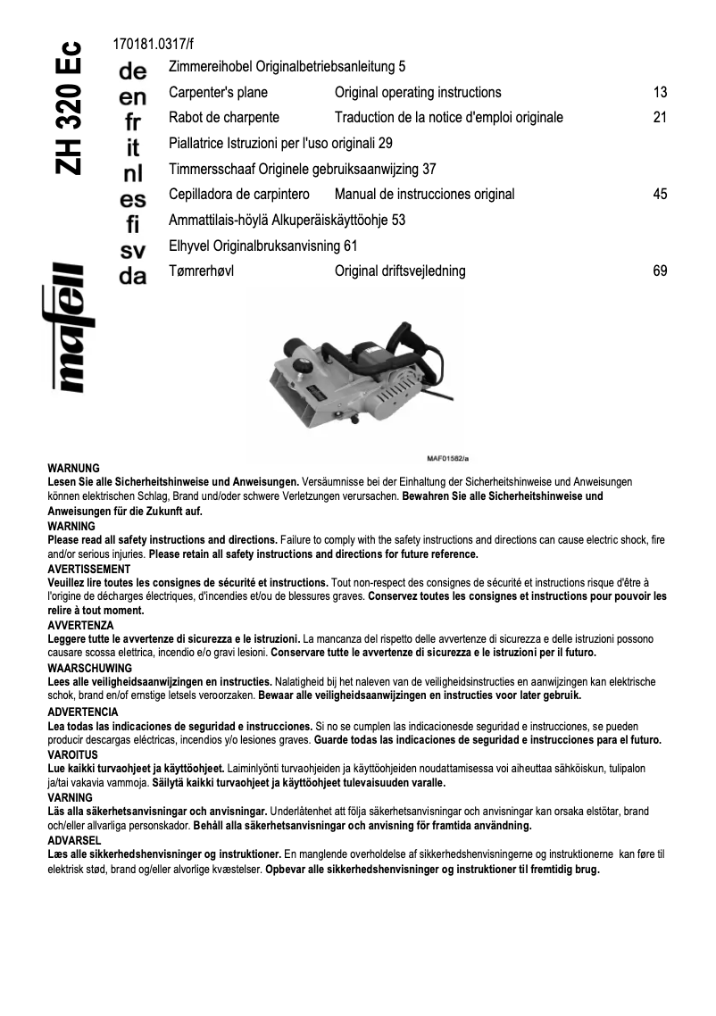 Página 1 del manual Manual de usuario Mafell ZH 320 Ec
