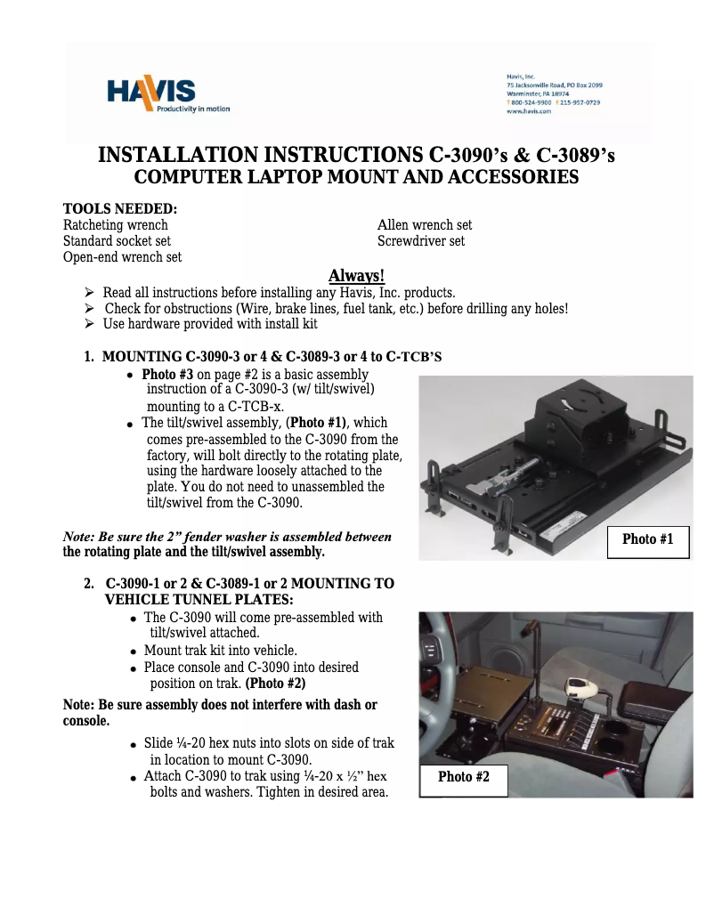 Página 1 del manual Manual de usuario Havis C-3090-4