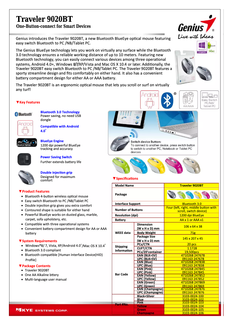 Imagen de la primera página del manual del dispositivo Traveler 9020BT