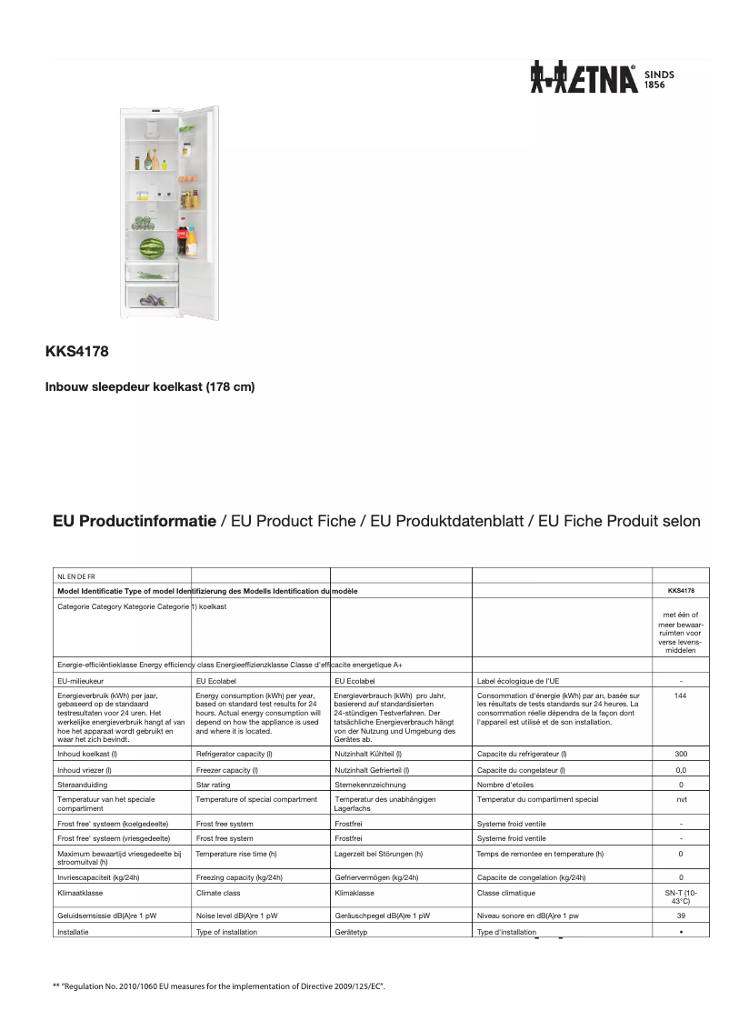 Página 1 del manual Ficha técnica Etna KKS4178