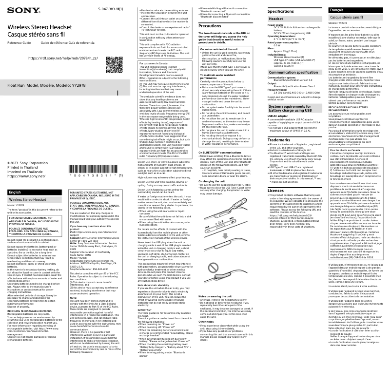 Imagen de la primera página del manual del dispositivo Float Run