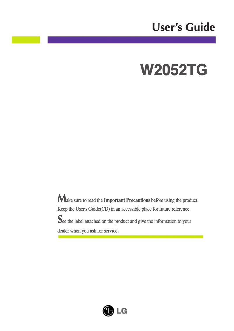 Imagen de la primera página del manual del dispositivo W2052TG