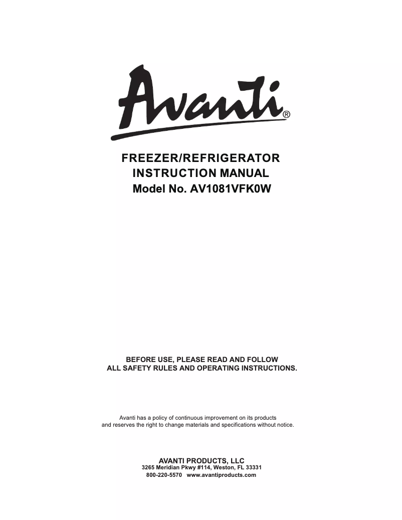 Imagen de la primera página del manual del dispositivo AV1081VFK0W