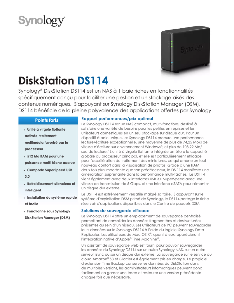 Imagen de la primera página del manual del dispositivo DiskStation DS114