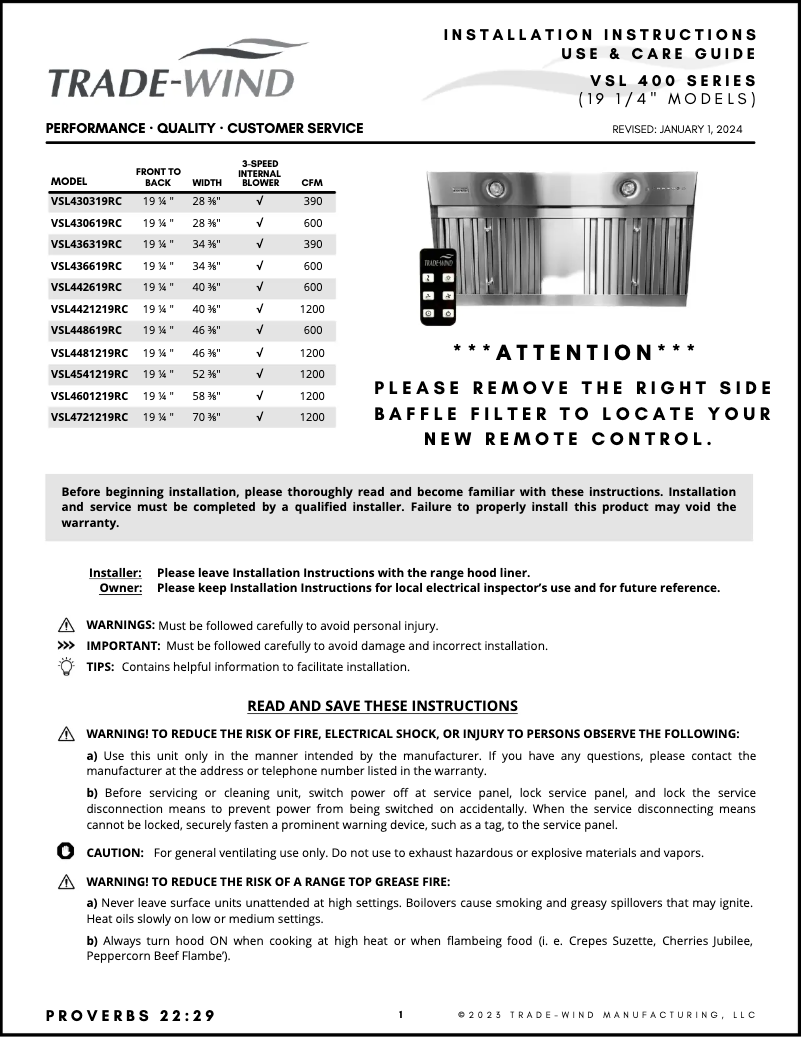Imagen de la primera página del manual del dispositivo VSL4601219RC