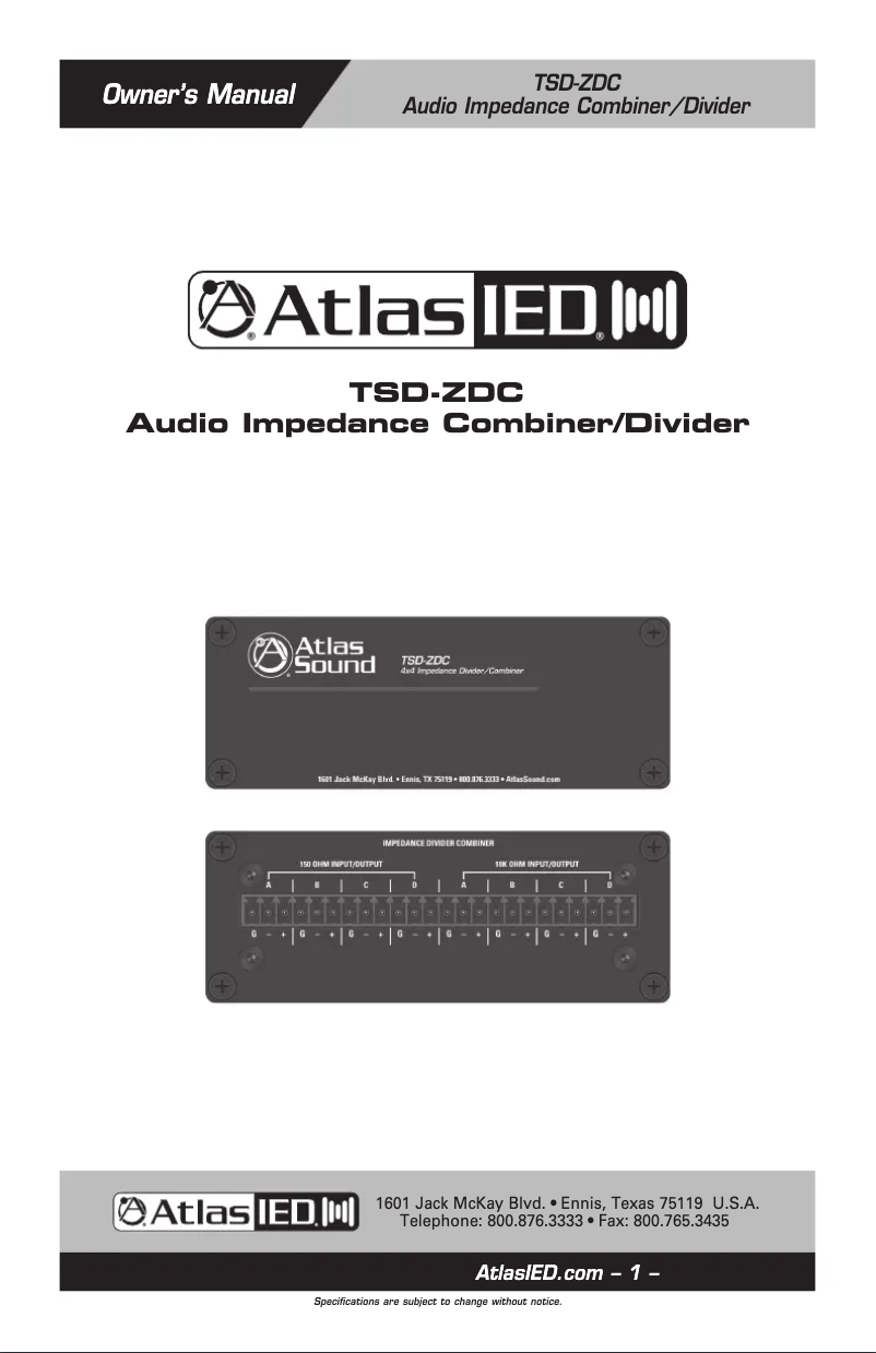 Página 1 del manual Manual de usuario Atlas Sound TSD-ZDC