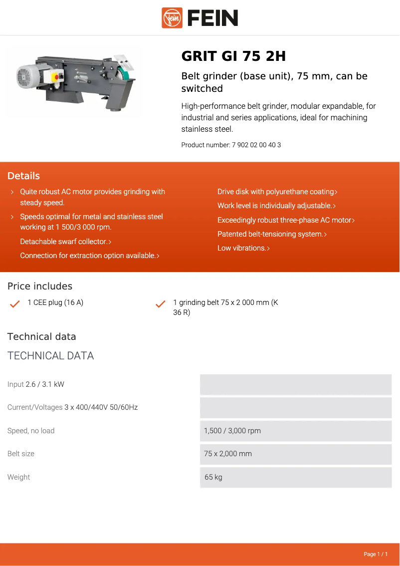 Imagen de la primera página del manual del dispositivo GRIT GI 75 2H