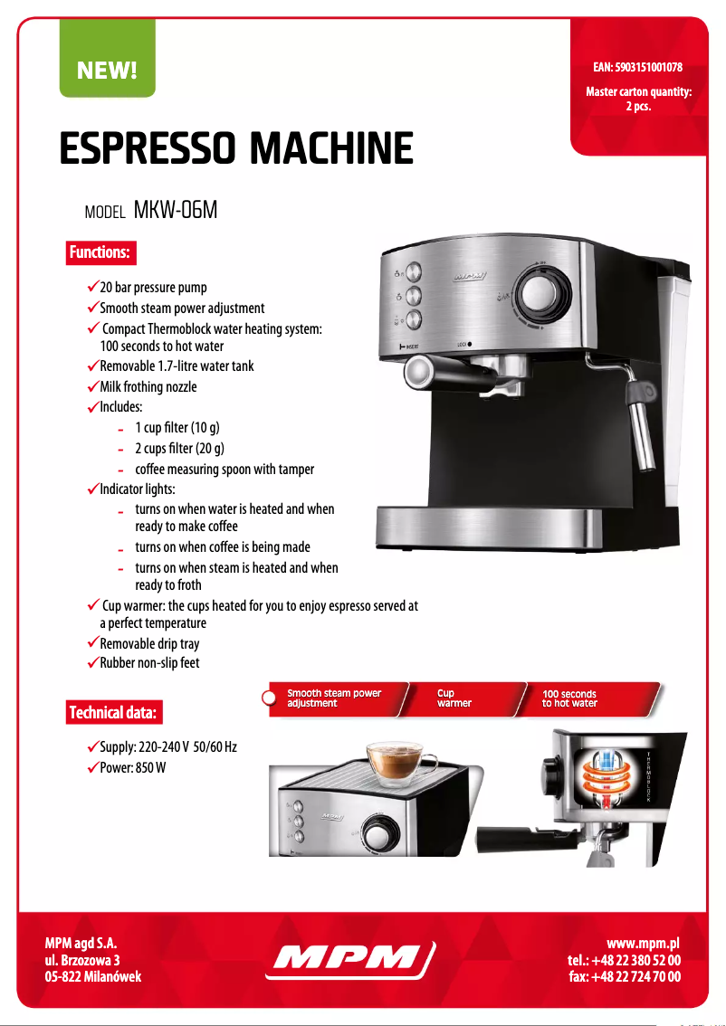 Página 1 del manual Ficha técnica MPM MKW-06M