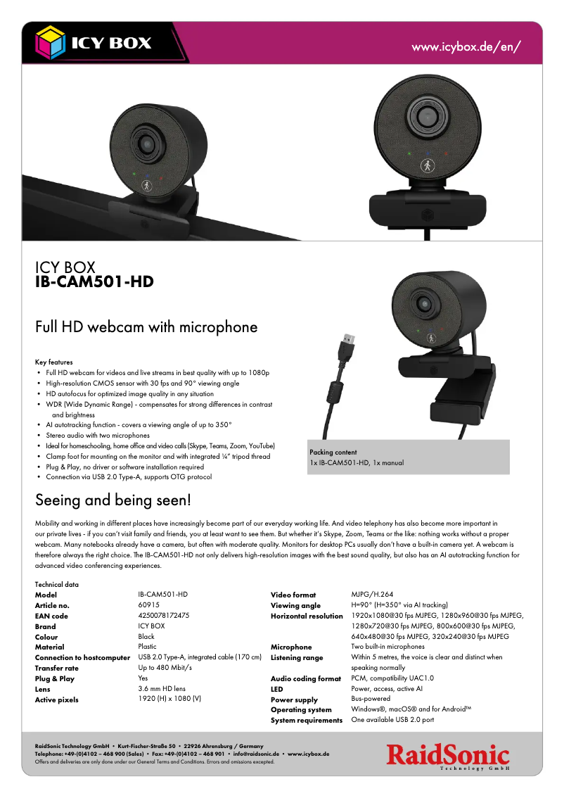 Imagen de la primera página del manual del dispositivo IB-CAM501-HD