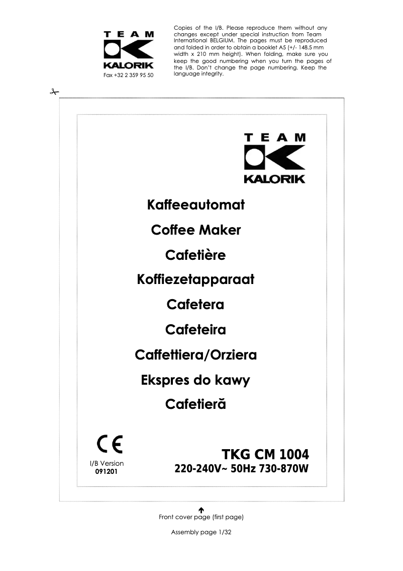 Imagen de la primera página del manual del dispositivo TKG CM 1004