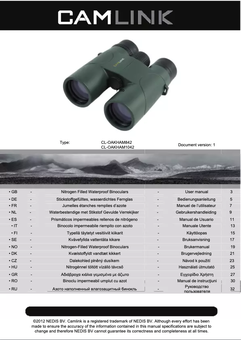 Imagen de la primera página del manual del dispositivo CL-OAKHAM1042