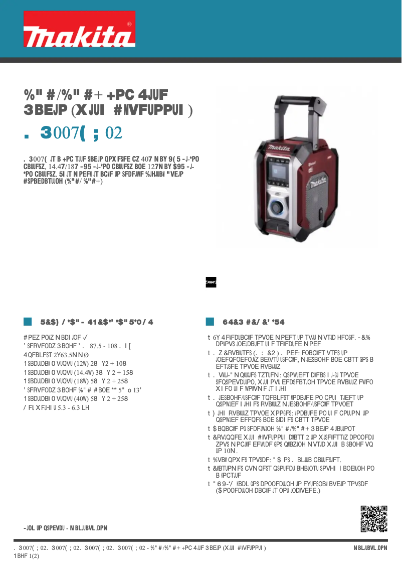 Página 1 del manual Ficha técnica Makita MR007GZ02