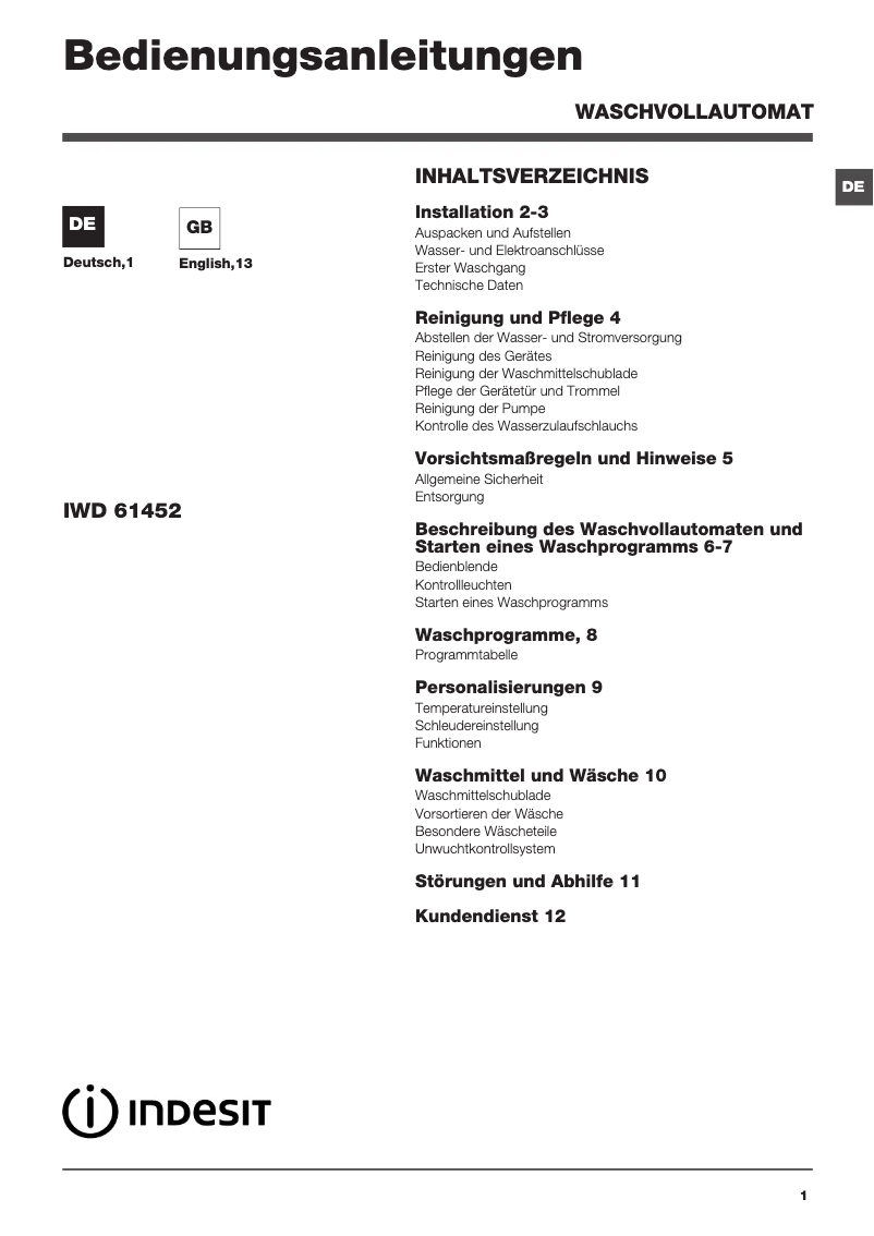 Página 1 del manual Manual de usuario Indesit IWD 61452 C ECO DE