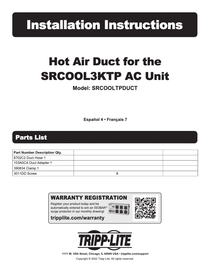 Página nº 1 - Manual de usuario Tripp Lite SRCOOLTPDUCT