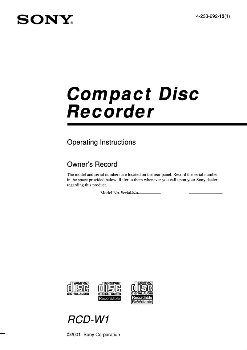 Imagen de la primera página del manual del dispositivo RCD-W1