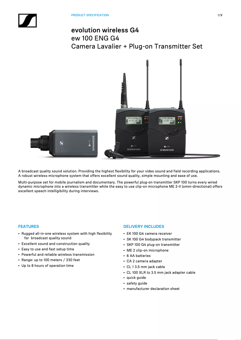 Página 1 del manual Ficha técnica Sennheiser SKP 100 G4