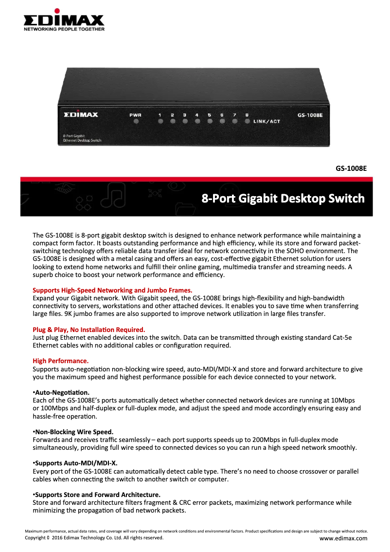 Página nº 1 - Ficha técnica Edimax GS-1008E