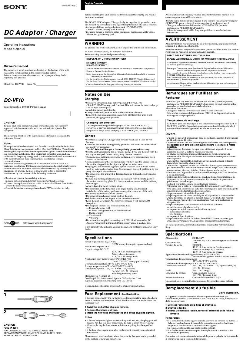 Imagen de la primera página del manual del dispositivo DC-VF10