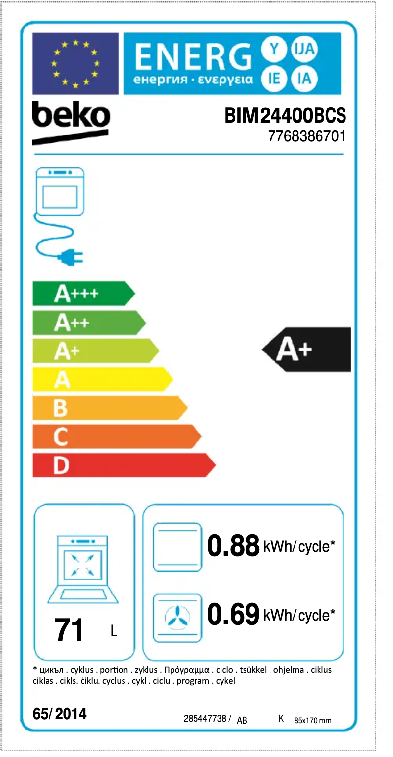 Página 1 del manual Etiqueta energética Beko BIM 24400 BCS