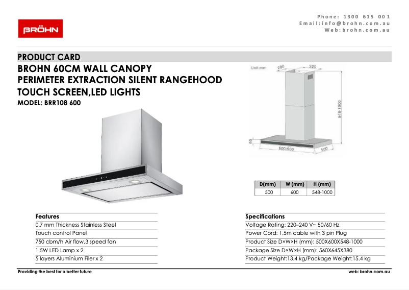 Página 1 del manual Ficha técnica Bröhn BRR108600