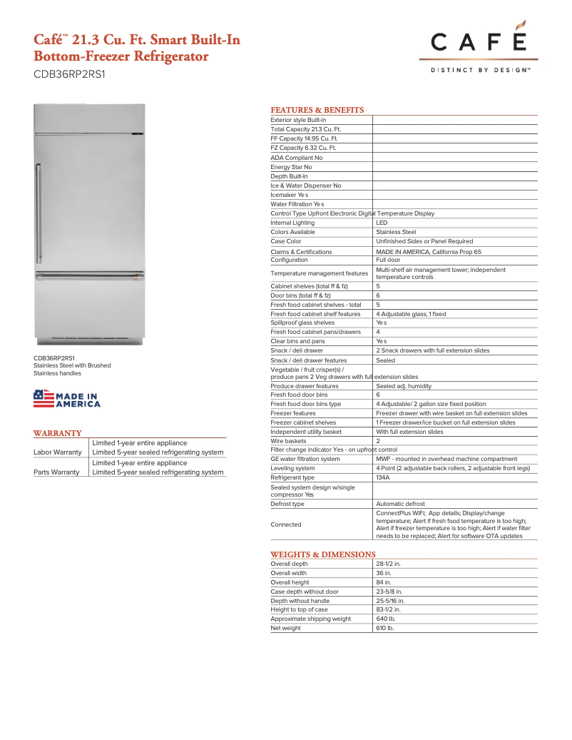 Página 1 del manual Ficha técnica GE Café CDB36RP2RS1