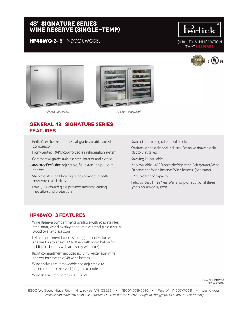 Imagen de la primera página del manual del dispositivo Signature Series HP48WO-S-3-4L-2R