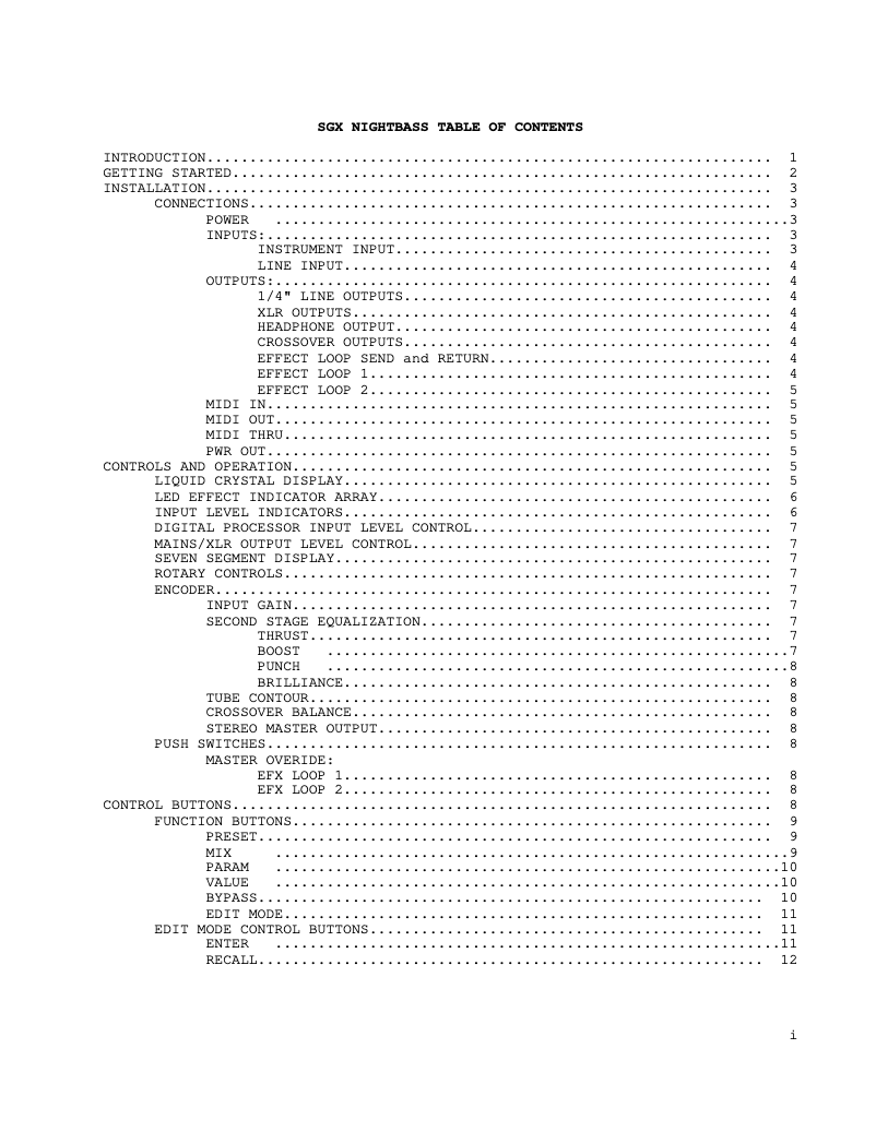 Imagen de la primera página del manual del dispositivo SGX Nightbass