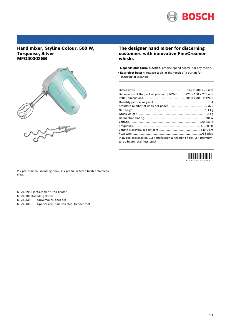 Página 1 del manual Ficha técnica Bosch MFQ4030