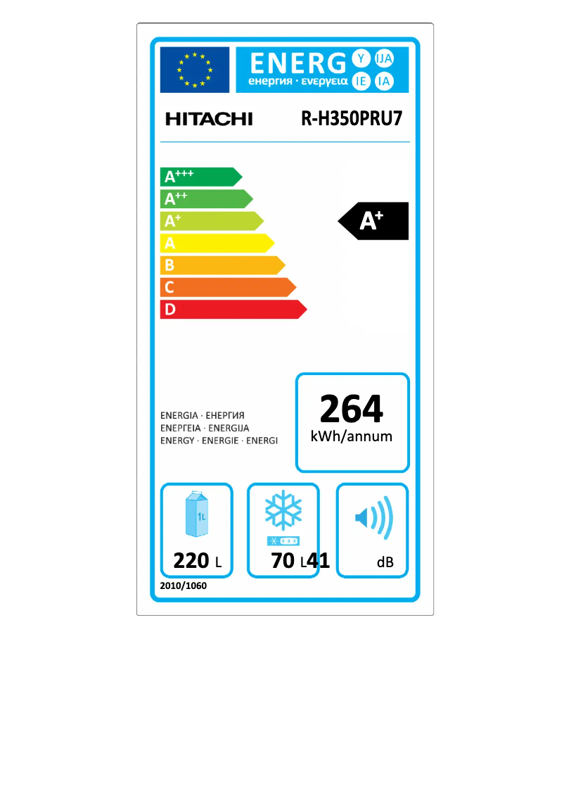 Página 1 del manual Etiqueta energética Hitachi R-H350PRU7