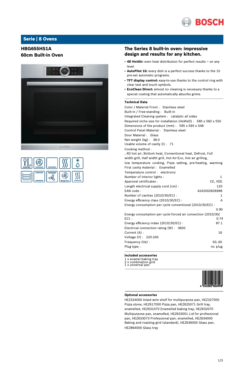 Página 1 del manual Ficha técnica Bosch HBG655HS1A