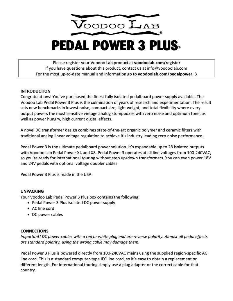 Imagen de la primera página del manual del dispositivo Pedal Power 3 Plus