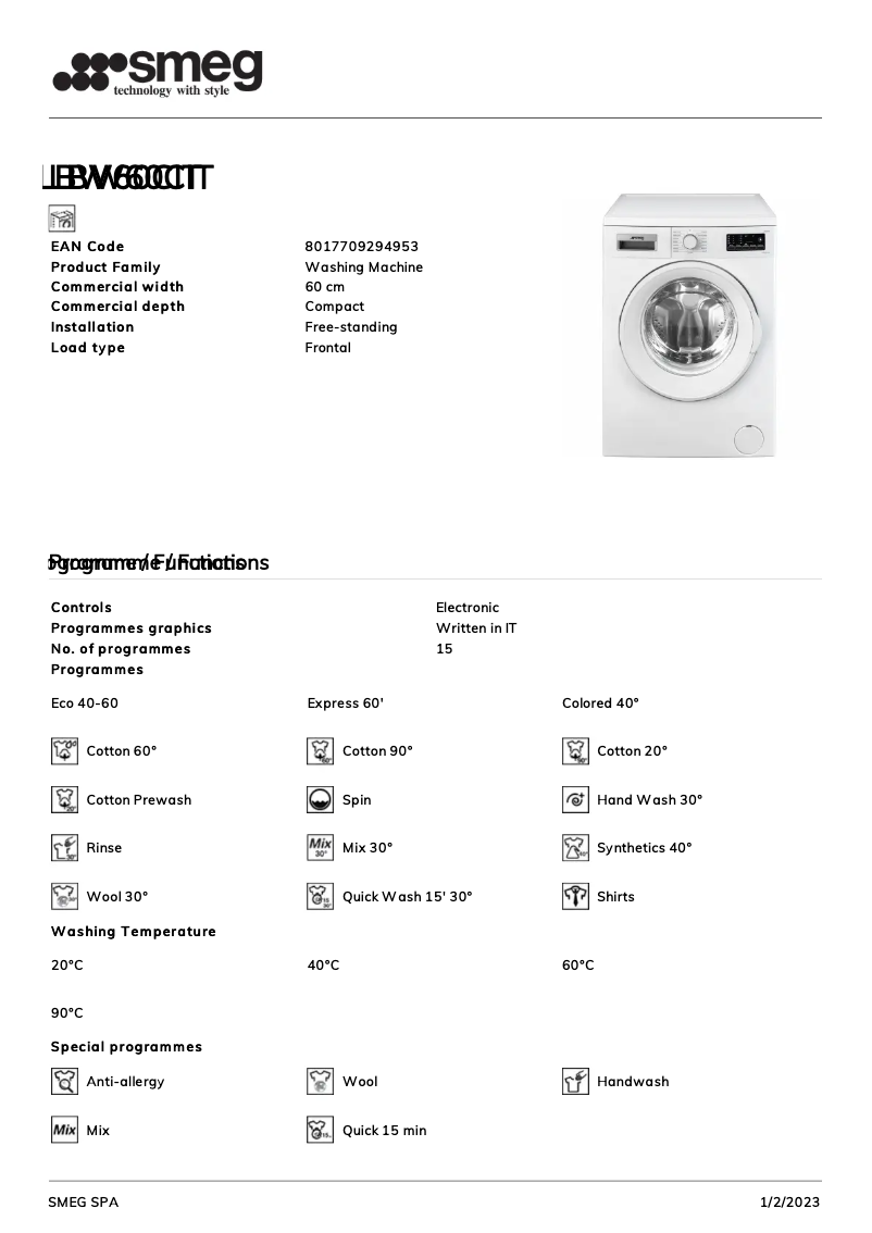 Página 1 del manual Folleto Smeg LBW60CIT
