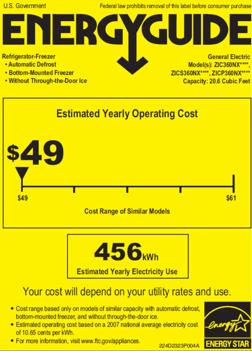 Página 1 del manual Etiqueta energética GE ZICS360NXRH