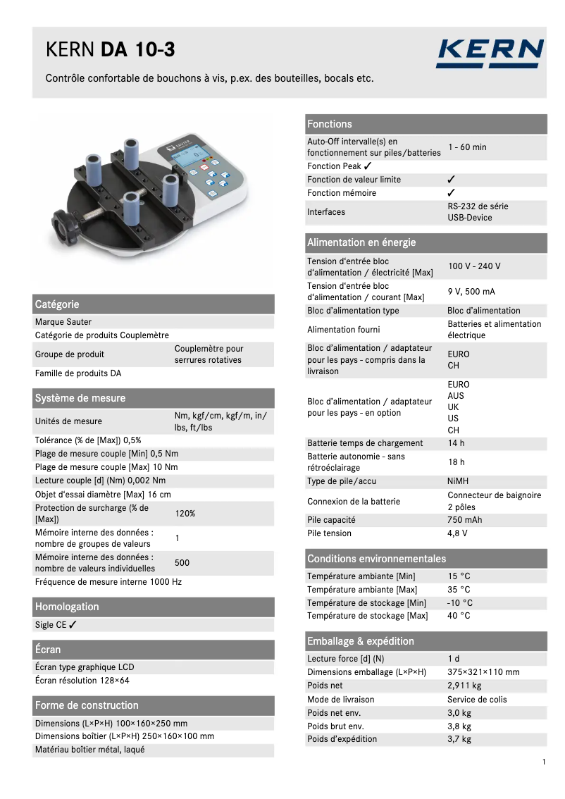 Imagen de la primera página del manual del dispositivo DA 10-3