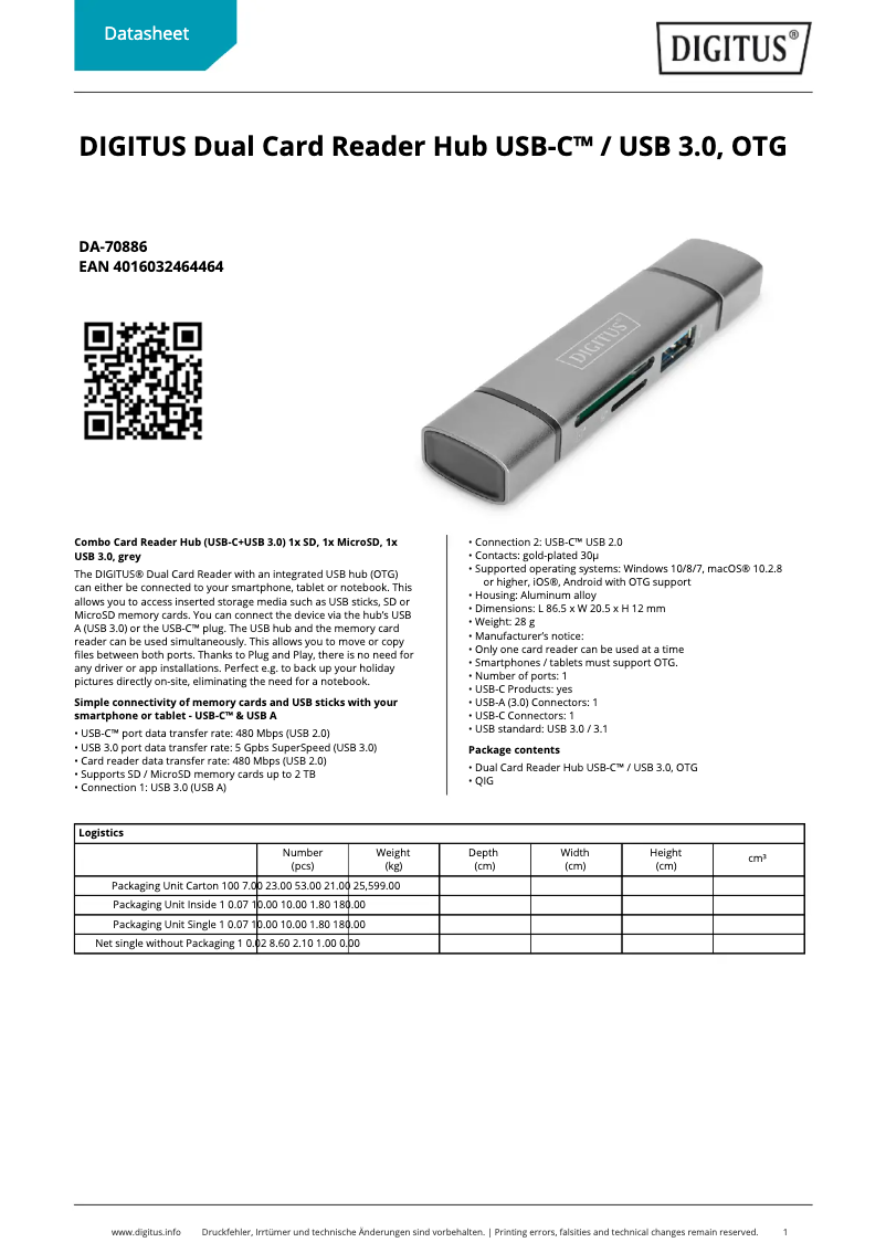Imagen de la primera página del manual del dispositivo DA-70886