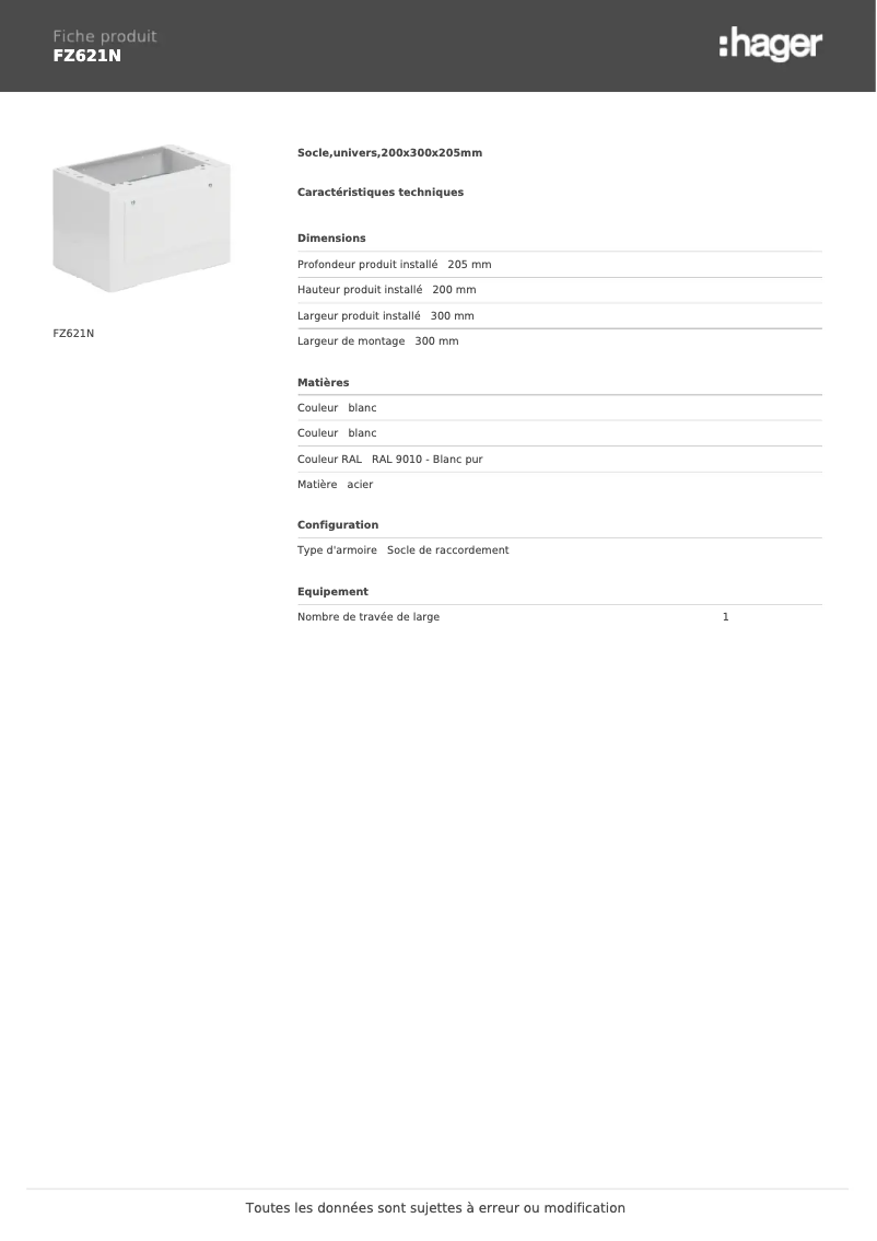 Página 1 del manual Manual de usuario Hager FZ621N