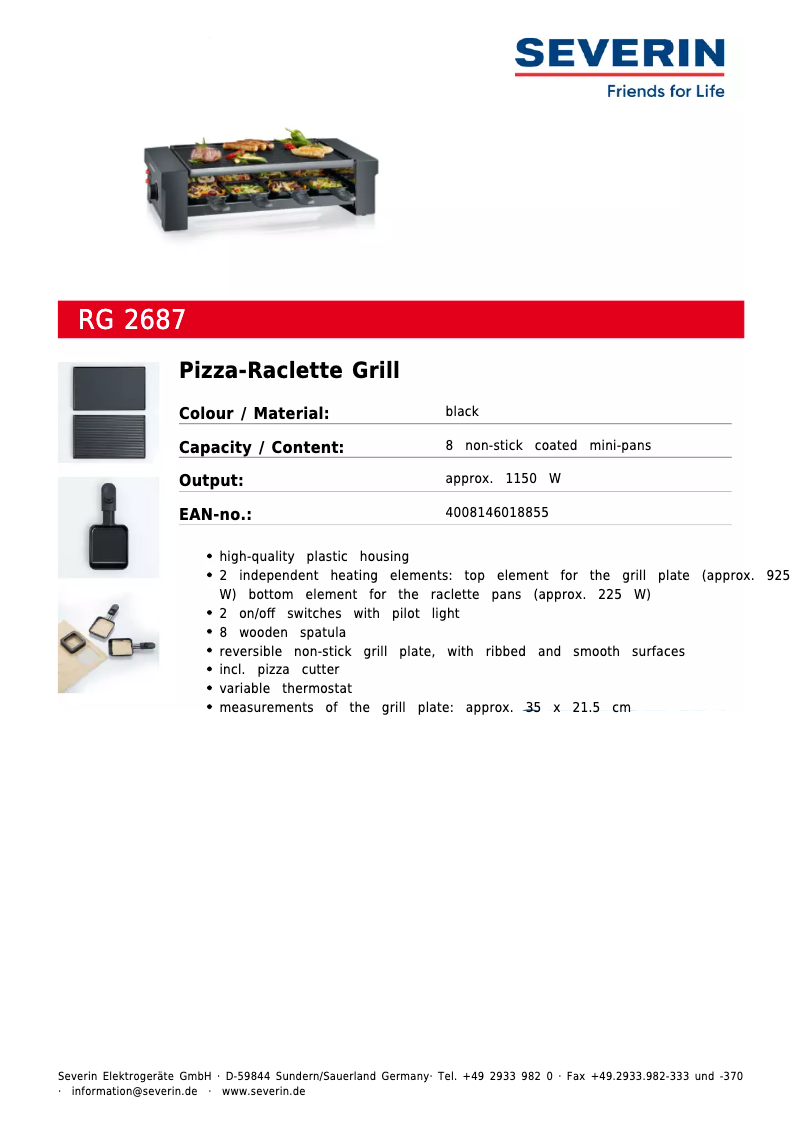 Página 1 del manual Ficha técnica Severin RG 2687