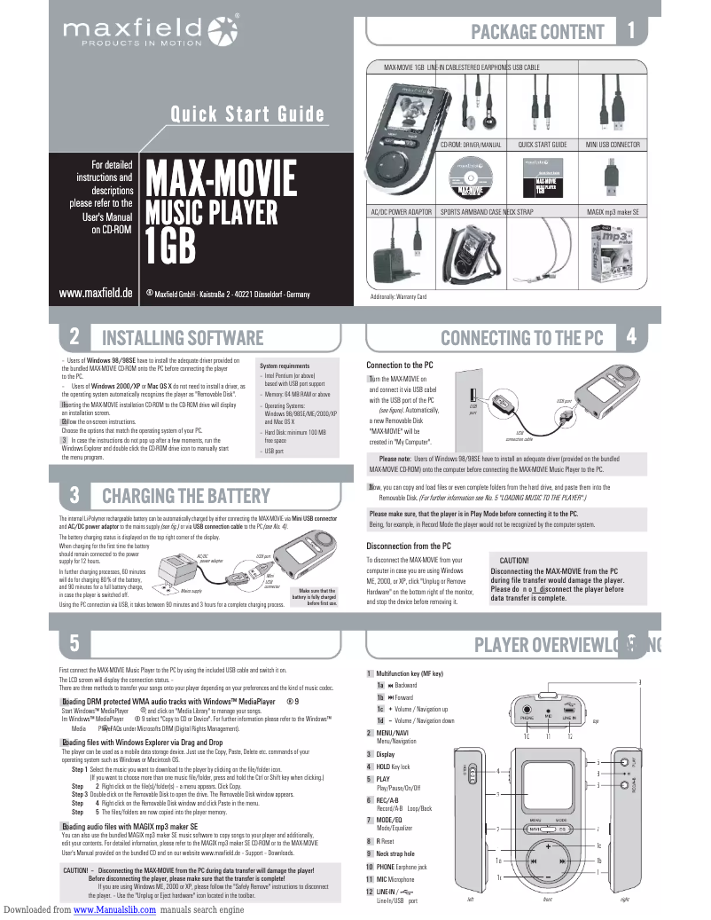 Imagen de la primera página del manual del dispositivo Max Movie
