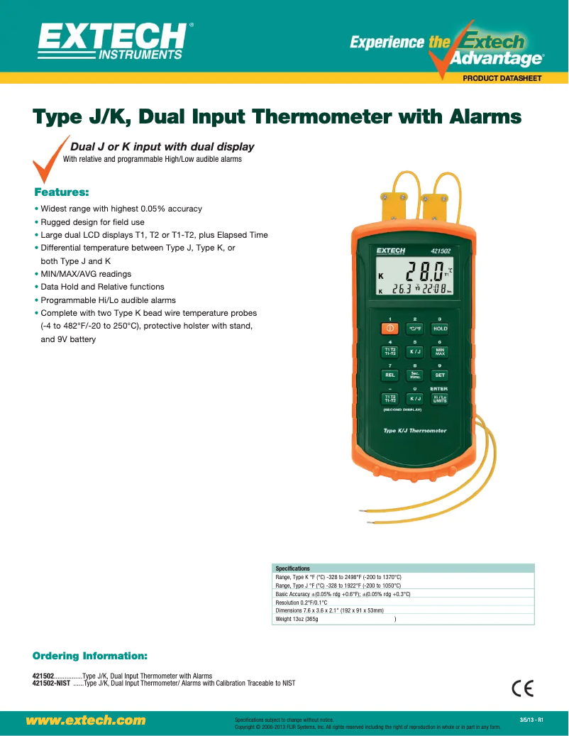 Página 1 del manual Ficha técnica Extech 421502